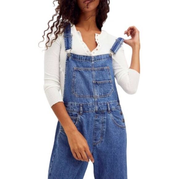 Free People We The Free Women's "Ziggy" Denim Overalls in Sapphire Blue - Picture 3 of 9